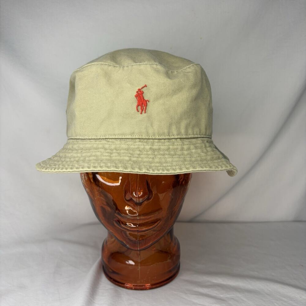 Polo Ralph Lauren Khaki Vintage Bucket Hat Size L/XL Red Pony